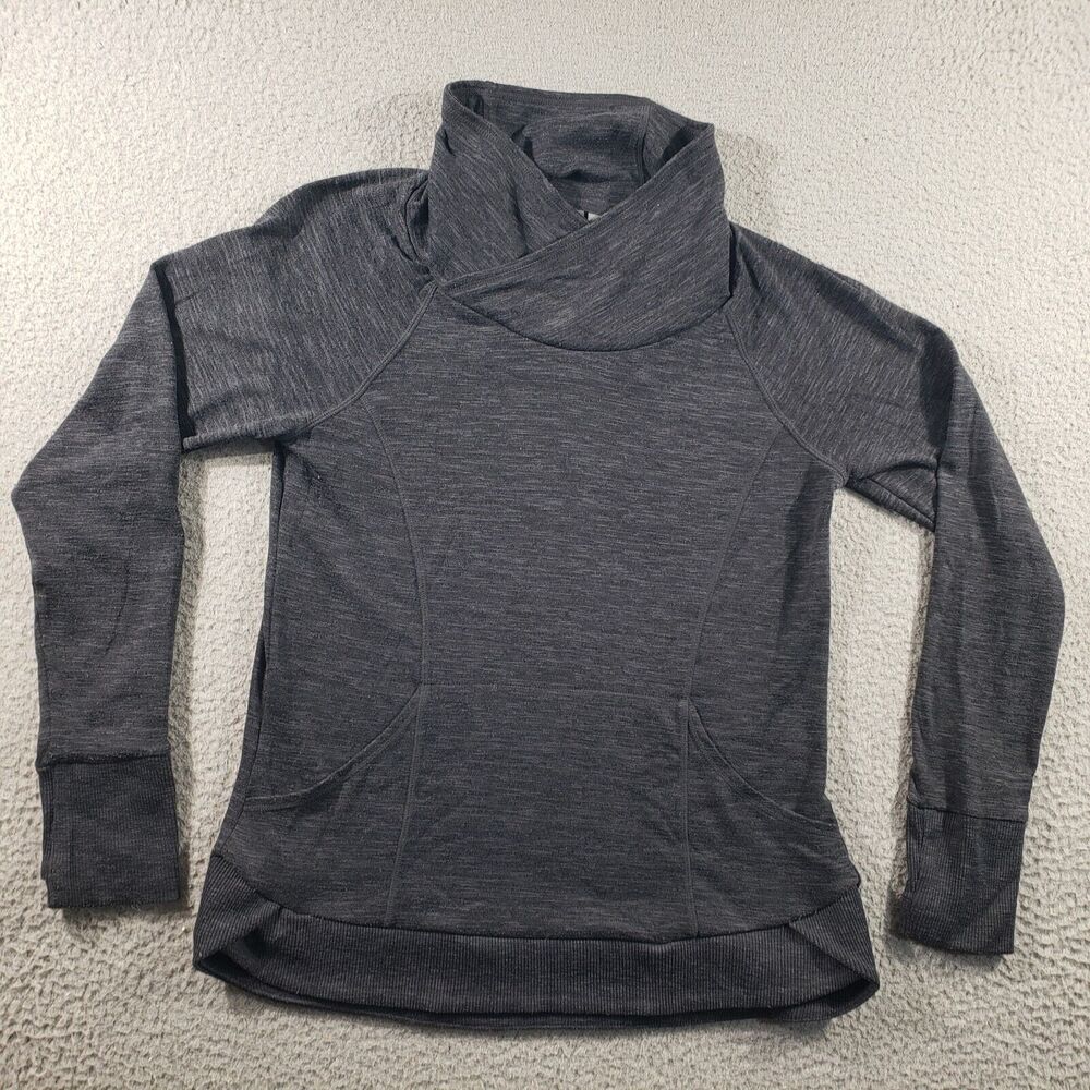 Athleta Sweatshirt Womens Small Black Gray Mock Neck Stretch Athleisure Pullover